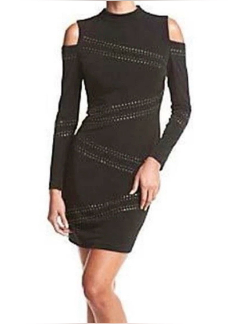 GUESS Black Cold Shoulder Studded Dress Long Sleeve Size 0 - Picture 2 of 5